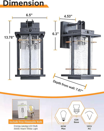 Motion Sensor Outdoor Wall Light Fixture Dusk to Dawn Exterior Wall Sconces Rustic Outdoor Wall Lamp with Seeded Glass Outside Coach Light for House Patio Garage Porch Wall Lights IP65