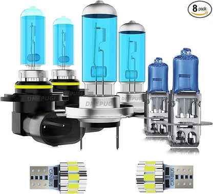 Lights Compatible With Toyota Celica 2000-2005 Headlight Bulbs, 9005 High Beam + H7 Low Beam + H3 Fog Lights Halogen Light Bulb + License Plate Lights, Pack of 8