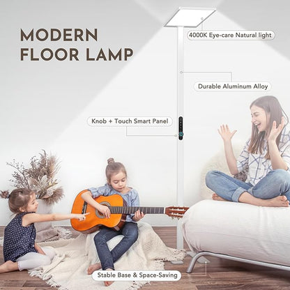 120W Led Floor Lamp, 10500LM Full Spectrum Eye Care Standing Lamp, 77" Motion Sensor Floor Lamps, Bright Reading Floor Lamp for Living Room, Study Room, Bedroom, Office, 4000K Natural Daylight