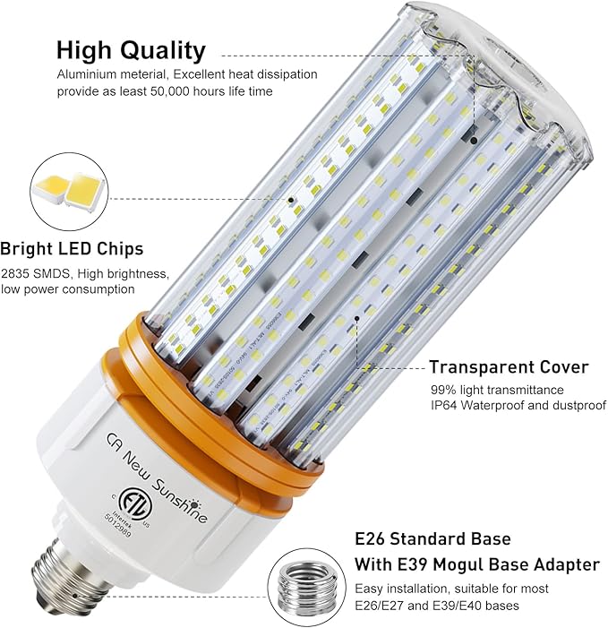1000W Equivalent Led Corn Light Bulbs,100W Led Corn Bulb 15000 Lumen, 5000k Daylight White lamp, E26/E39 Medium Mogul Base, Large Area Lights for Outdoor Indoor Garage Warehouse High Bay Lighting