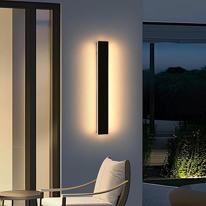 Outdoor Modern Wall Lights, 31.4inch Exterior Wall Sconces, 3 Color Lights 3000K/4500K/6000K, Black Minimalist, IP65 Waterproof, Linear Long Wall Mount Lamps for House, Patio, Garages