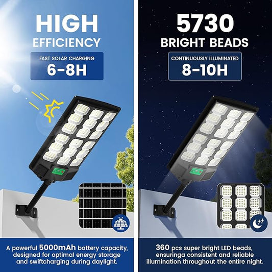 Solar Street Lights Outdoor, 10000K Ultra Bright LED, Waterproof IP65, Motion Sensor, Dusk to Dawn, Suitable for Commercial Area, Parking Lot, with Anti Broken Remote Control Mounting Bracket, 2 Pack