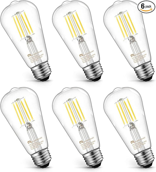 MASTERY MART 6 Pack Vintage Edison Bulbs, E26 Led Bulb 5.5W Equivalent to 60W, Dimmable, 5000K Daylight White, High Brightness Antique ST19, Clear Glass