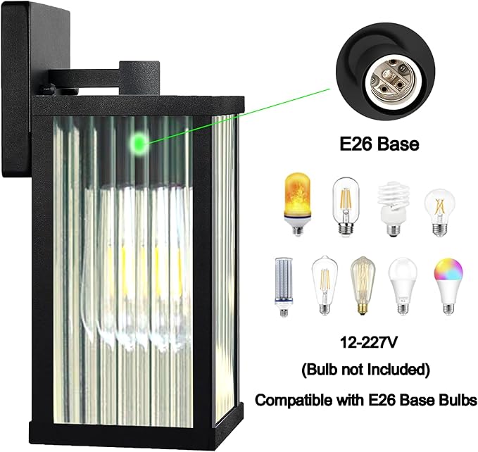 Outdoor Wall Light Fixtures, Exterior Waterproof Lanterns, Porch Sconces Wall Mounted Lighting with E26 Sockets & Glass Shades, Modern Matte Black Wall Lamps for Patio Front Door Entryway
