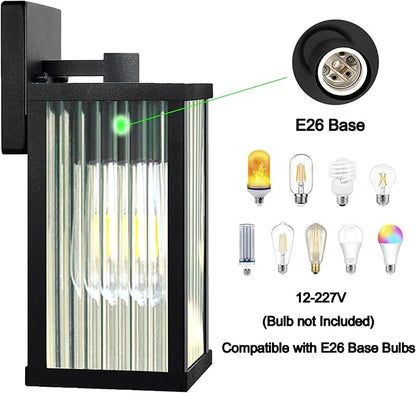 Outdoor Wall Light Fixtures, Exterior Waterproof Lanterns, Porch Sconces Wall Mounted Lighting with E26 Sockets & Glass Shades, Modern Matte Black Wall Lamps for Patio Front Door Entryway
