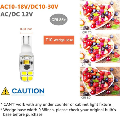 KAKEMONO T5 T10 Wedge Base 2W LED Bulb for 12V 24volt Landscape Path Light, 921 922 912 194 168 T10 wedge RV Camper Trailer Motorhome Marine Boat Dome Light, 6000K Daylight White, 10 Pack