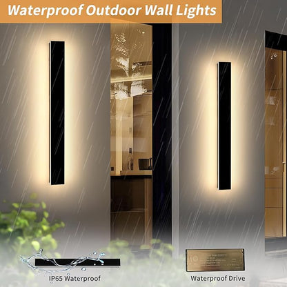 Mikeru 31.4" 2Pack Outdoor Wall Sconce 3000K Warm White - IP65 Waterproof Black Exterior Light, Hardwired Wall Mounted Fixture for Porch, Patio & Entryway | Non-Dimmable Weatherproof Design