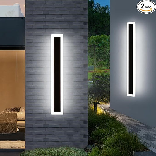Mikeru 2Pack 47.2inch Modern Outdoor Exterior Wall Light, 3000k/4500k/6000k 3 Colors Switchable Large Outdoor Fixture Wall Mount, Ip65 Waterproof Modern Long Porch Light, Hardwired (Width: 5.5inch)