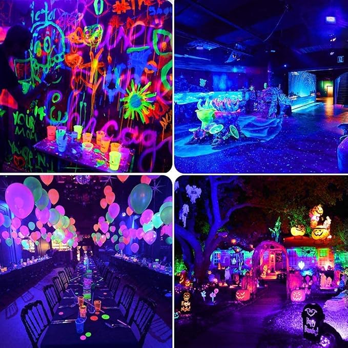 2 Pack 60W Black Lights for Glow Party, Blacklight with Plug IP66 Waterproof, Black Light for Party, Fluorescent Effect Glow