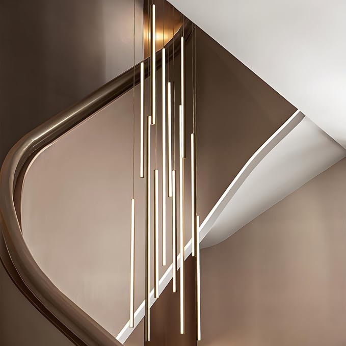 118" Modern LED Chandelier, Clustered Led Pendant Light, 12-Lights Dimmable High Ceiling Large Hanging Lighting Fixture for Loft Villa Living Room Stairs Foyer (Black-80W-12 Lights)