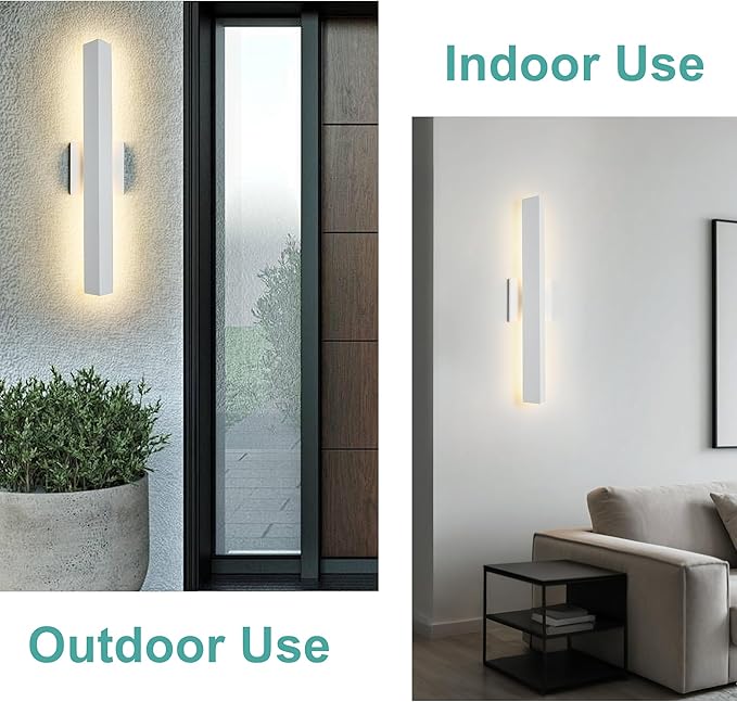 21.9IN LED Outdoor Aluminum Wall Lights,20W Dimmable, IP65 Waterproof, Modern Textured White Indoor & Exterior Lighting Fixtures, Long Exterior Wall Lights for Garage, Front Door