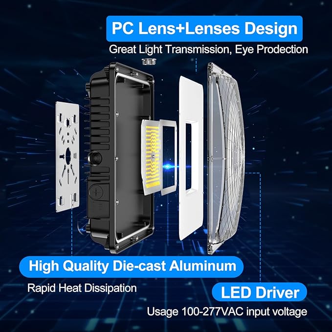 LED Canopy Light for Gas Station Light, 120W 18000lm 0-10V Dimmable 5000K, IP65 Waterproof Commercial Canopy Lights for Outdoor Garage Warehouse Shop Carpor UL Listed, 1 Pack