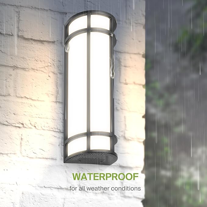 ASD LED 18" Half Cylinder Wall Light Fixture, Outdoor Patio Sconce | 3CCT, Stainless Steel, Waterproof, Energy Star, ETL Listed | 18W 1500LM 3000-5000K 100-277V | Exterior Lighting | Black