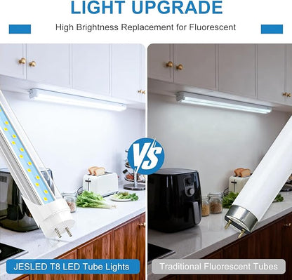 JESLED 2FT T8 LED Tube Light, 12W(30W Equivalent), 1680LM, 6000K, Ballast Bypass, 24 Inch F17T8 Fluorescent Bulb Replacement, Dual Ended, 24” Lighting Tube Fixture (4-Pack)