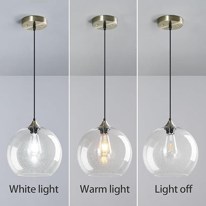 Clear Glass Pendant Lights Kitchen Island Lighting Globe Pendant Light Fixtures Modern Pendant Lighting for Kitchen Island Bedroom Living Dining Room Light Fixture(9.84in, 1-Pack)