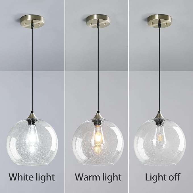 Clear Glass Pendant Lights Kitchen Island Lighting Globe Pendant Light Fixtures Modern Pendant Lighting for Kitchen Island Bedroom Living Dining Room Light Fixture(9.84in, 2-Pack)