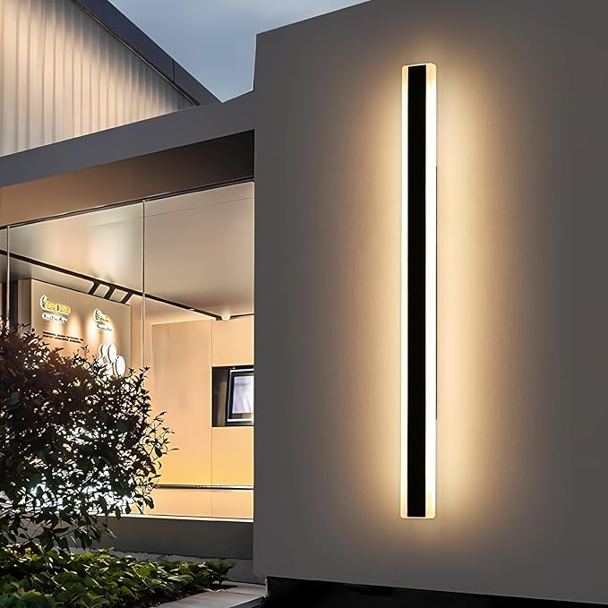 Modern Long Outdoor Wall Light, 71inch Black Exterior LED Wall Sconce, IP65 Waterproof, 3000K Warm White, Frosted Acrylic, Linear Wall Mount Lighting for Patio, Garage, Porch, Gardens