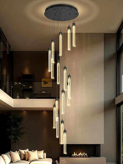H125'' Modern Crystal Chandeliers for Entryway 18-Lights LED Dimmable Chandeliers Lighting Fixture Large Pendant Light for Staircaes Living Room Villa
