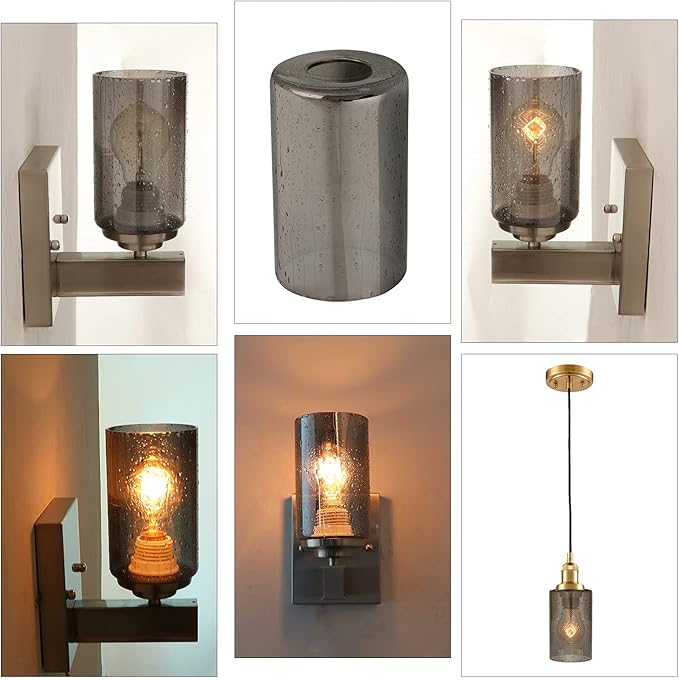 3 Pack Modern Raindrop Style Glass Shade, Cylinder Light Fixture Replacement Globe or Cover with 1-5/8-Inch Fitter for Pendant Light Chandelier Wall Sconce G0116