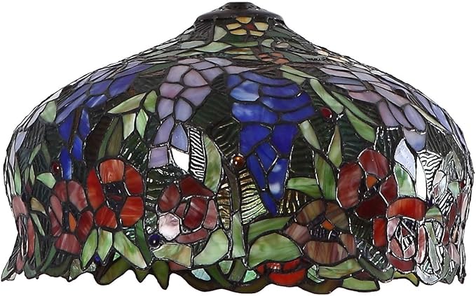 Bieye S10557 Tiffany-Style Stained Glass Lampshade - Elegant Wisteria and Rose Flower Design - 16-inch Wide, 10-inch High