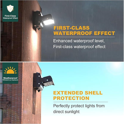 2Pack 120W LED Wall Pack Lights, 360° Adjustable Panel with Dusk to Dawn Photocell, 18000Lm 5000K Daylight, IP65 Waterproof & Advanced Heat Dissipation Outdoor Security Lighting