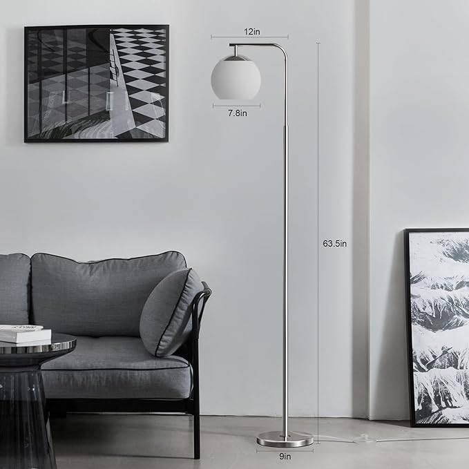 Modern Floor Lamps with Globe Shade, 3 Color Temperatures & Foot Switch, Mid Century Standing Lamp Tall for Bedroom, Living Room, Office, Silver