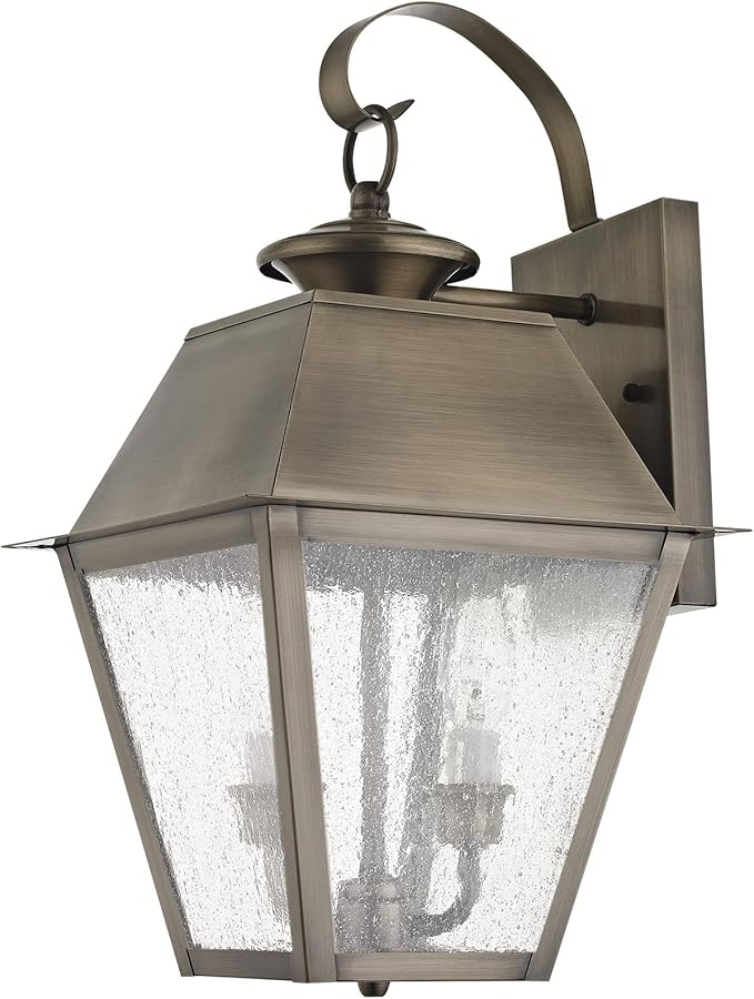 Livex Lighting 2165-29 Transitional Three Light Outdoor Wall Lantern from Mansfield Collection in Pwt, Nckl, B/S, Slvr. Finish, Vintage Pewter