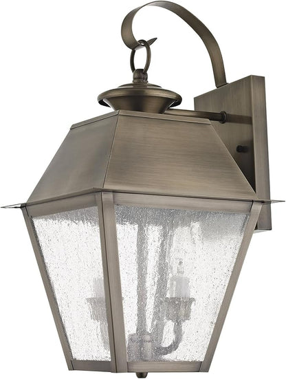 Livex Lighting 2165-29 Transitional Three Light Outdoor Wall Lantern from Mansfield Collection in Pwt, Nckl, B/S, Slvr. Finish, Vintage Pewter