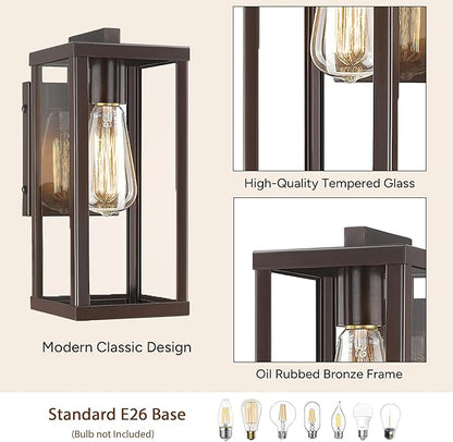 Outdoor Wall Lantern, Exterior Wall Mount Lights, Outdoor Wall Sconces, Wall Lighting Fixture, Outdoor Wall Lantern, Wall Lamp in Oil Rubbed Finish with Clear Glass (ORB, 2 Pack)