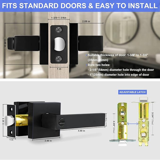 Privacy Door Levers, 4 Pack Matte Black Door Handles Heavy Duty Bed and Bath Door Locks Interior Keyless Locksets, Reversible for Left Right Handed Doors