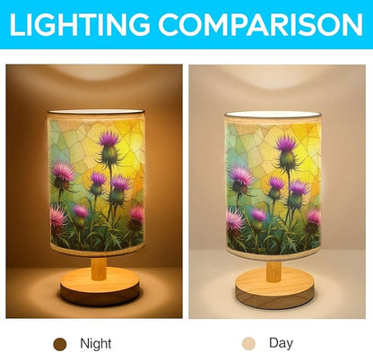 Thistle Table Lamp LED 3-Color Pressed Bedside, Thistle Shade Lamp with Wood Base for Bedroom Living Room Desk Office