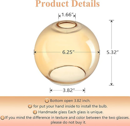3 Pack 6.3 Inch Clear Amber Glass Lamp Shade Pendant Ceiling Chandelier Wall Sconce Light Replacement Glass Shade Fixture Over Sink Kitchen Island