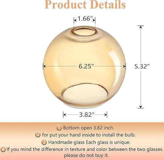 3 Pack 6.3 Inch Clear Amber Glass Lamp Shade Pendant Ceiling Chandelier Wall Sconce Light Replacement Glass Shade Fixture Over Sink Kitchen Island