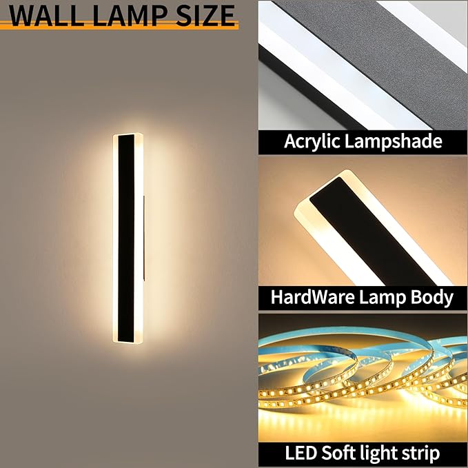 Mikeru 2Pack 23.6inch Outdoor Light Fixtures, 3000/4500/6000K 3 Color Modern Black Linear Wall Lights Front Porch Light Wall Mounted Led Lighting for Basement, Shop,Garage Non-Dimmable