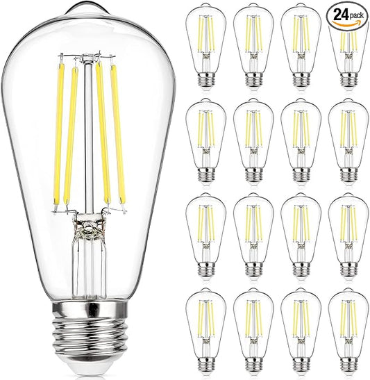 Depuley LED Light Bulbs E26: Edison LED Filament Bulbs 6W Equivalent 60W - Vintage Chandelier Lights Bulb 5000K Daylight White - ST58 Clear Glass Bulb 360°Omnidirectional Lighting 800LM 90+CRI 24 Pack