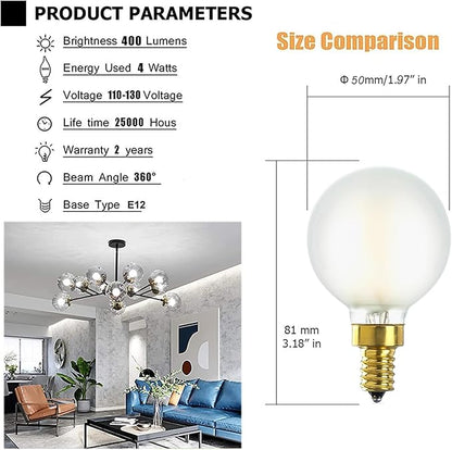 Frosted e12 led Globe g16.5 Light Bulb 4W Equal 40 Watt 400lm AC120V e12 Candelabra Bulb 40 Watt for Chandeliers,Ceiling Fan,Vanity Neutral White 4000K Dimmable Light Bulb 6Pack
