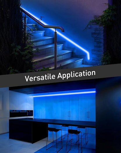 Shine Decor LED Rope Lights AC 120V, Connectable & Cuttable Dotless 120LEDs/M Eco Neon Strip Lighting, ETL IP65 Waterproof & Weather-Resistant for Home Commercial, 8x16mm, Blue, 50FT