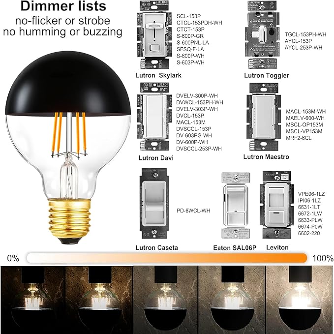 Half Chrome Light Bulb,6W (60W Equivalent) Dimmable LED Edison Bulbs,G80/G25 Globe Shape Decorative,Half Black Reflected Light,3000K Soft White CRI 90+ E26 Base Pack of 4