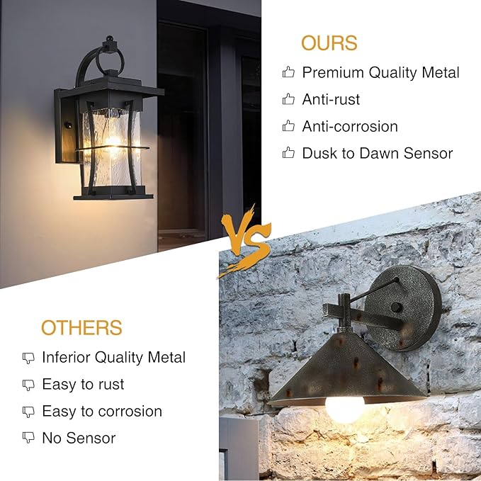 Outdoor Lighting Fixtures Wall Mount, 1-Light 15''H Dusk to Dawn Exterior Light for House Outdoor Wall Lantern with Clear Glass for Front Porch Patio Garage (15'' H with Photocell, 1 PC)