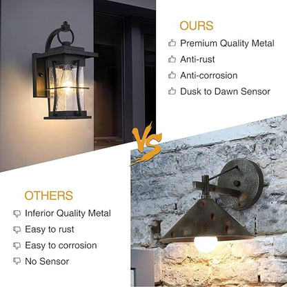 Outdoor Lighting Fixtures Wall Mount, 1-Light 15''H Dusk to Dawn Exterior Light for House Outdoor Wall Lantern with Clear Glass for Front Porch Patio Garage (15'' H with Photocell, 1 PC)