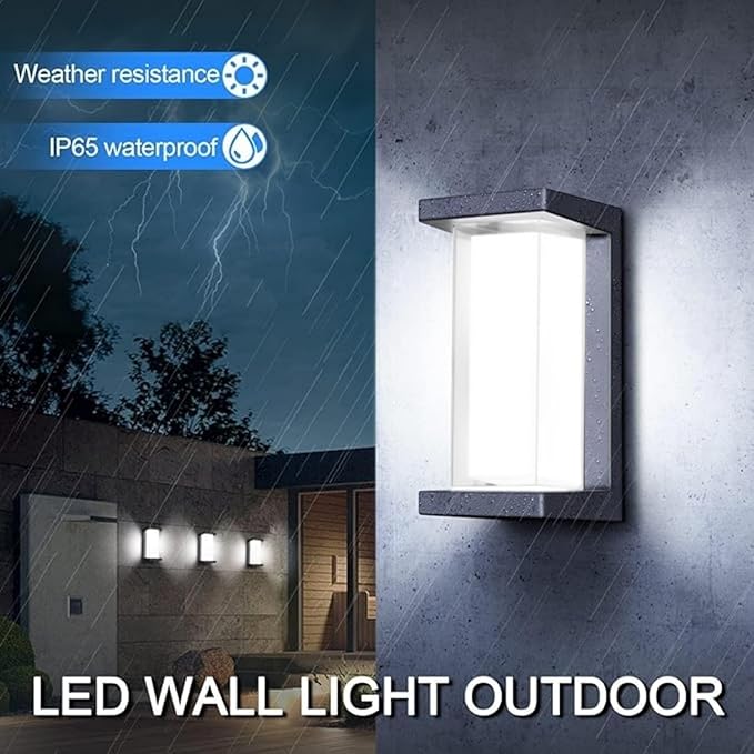 Juyace 18w Outdoor Porch Lights Exterior Lighting Fixtures Wall Mount Rectangular Modern Patio Sconces 1800Lm 6000k Aluminum Black IP65 for Garage House Front Door Entryway (2 Pack)