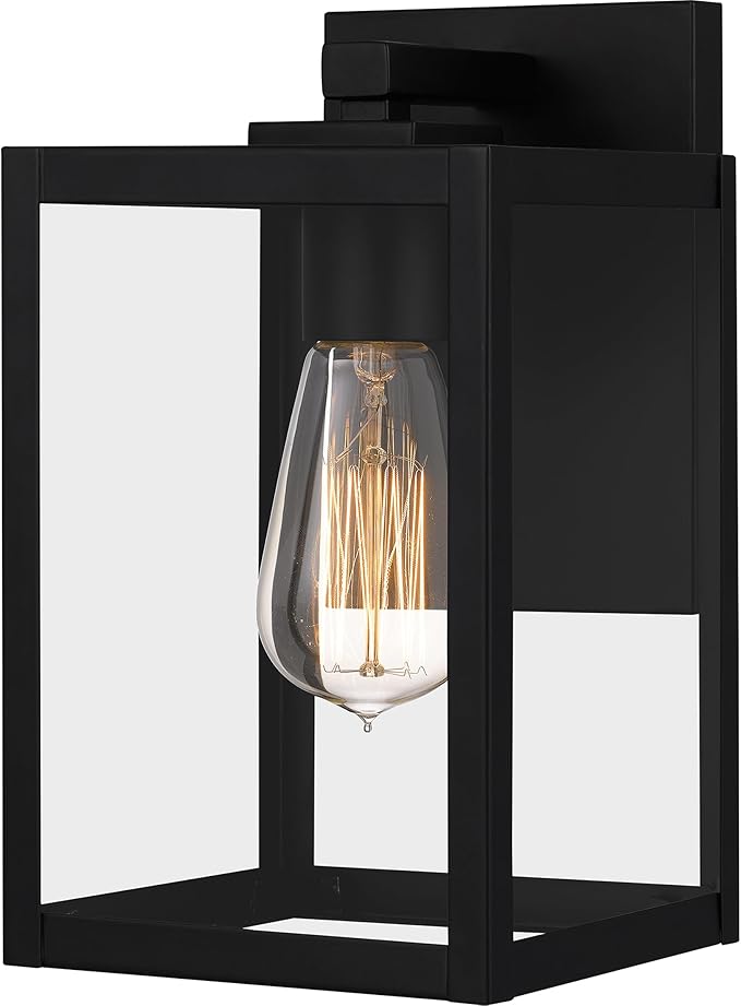 Quoizel Westover Modern Wall Sconce, 10 Inch Earth Black 1-Light Outdoor Light Fixture, Clear Transparent Glass Wall Lantern, 100 W, Industrial Design Wall Light for Porch, Patio, Gazebo or Yard