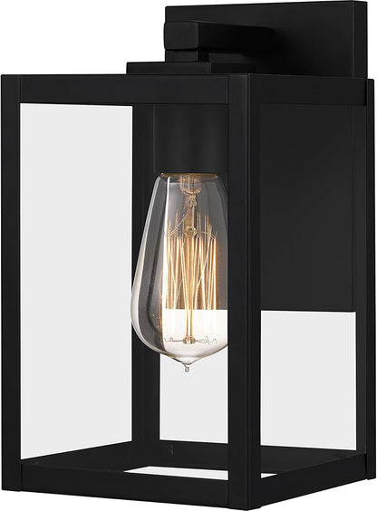 Quoizel Westover Modern Wall Sconce, 10 Inch Earth Black 1-Light Outdoor Light Fixture, Clear Transparent Glass Wall Lantern, 100 W, Industrial Design Wall Light for Porch, Patio, Gazebo or Yard