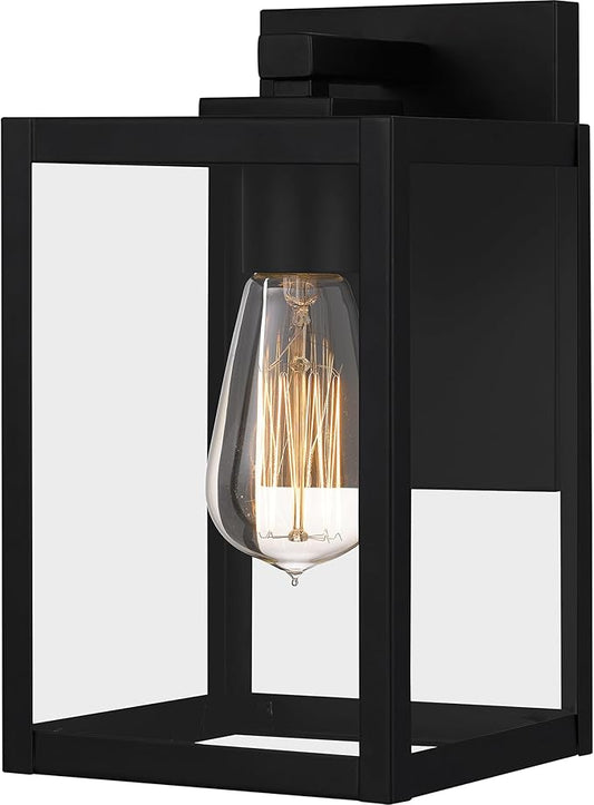 Quoizel Westover Modern Wall Sconce, 10 Inch Earth Black 1-Light Outdoor Light Fixture, Clear Transparent Glass Wall Lantern, 100 W, Industrial Design Wall Light for Porch, Patio, Gazebo or Yard