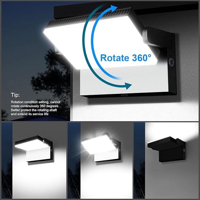 Modern Sleek LED Flood Light, 360° Rotatable 120W Commercial Wall Pack with Dusk to Dawn, 18000LM 5000K Waterproof Outdoor Lighting for Yard, Driveway, Car Lot, Building