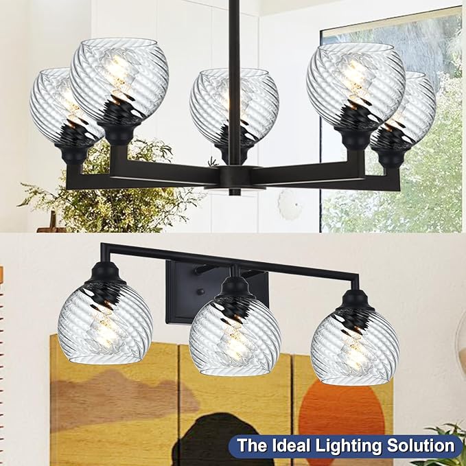 3 Pcs Clear Ripple Fitter Opening Lighting Fixture Globe Replacements, E26 Base 1-5/8 Inch Fitter, Globe Cover for Ceiling Wall Fixtures Lamp Posts or Streetlights