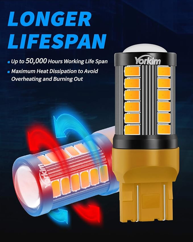 Yorkim 7440 Led Bulb Bright Amber Lights, T20 Led, 7443 Led Bulbs, 7441 Led, W21W Led, 7444 Bulbs, for reverse/backup/brake light - 5730 33 SMD pack of 2