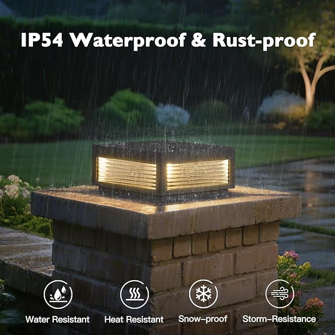 Outdoor Post Lights, 11.81" Column Pillar Light Hard Wired, Modern Fence Posts Lamp Waterproof 3000K Warm LED Lighting Lantern with E26 Bulb for Patio Driveway Garden Decoration