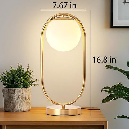 Mid Century Modern Table lamp Boho Vintage Glass Globe Table lamp with Led for Bedroom Bedside Night Light Farmhouse Retro Desk lamp