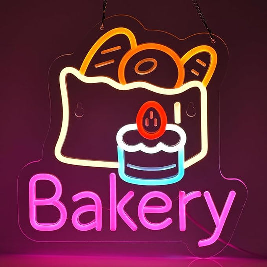 Bakery Neon Sign Light up Kitchen Baking Dessert Shop Restaurant Business Signage Cake Food Shop Cafe Birthday Party14"x17" Art Hanging Decorative Gifts Handmade LED Neon Tubing Signs